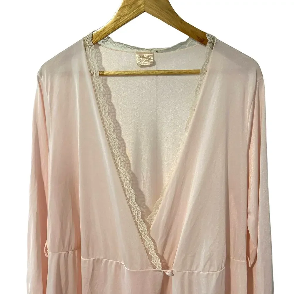 Softness Avon Vintage Pink Lace Trimmed Long Sleeved Robe Sz M/L Circa 1980